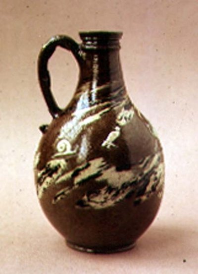 Stoneware bottle with marbled decoration by J.Dwight, Fulham Pottery, late 17th century by English School