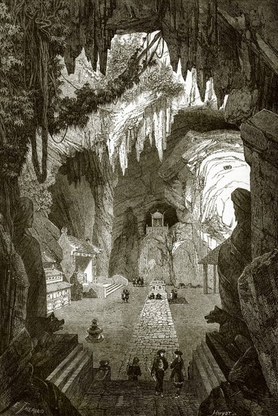 Subterranean Buddhist temple in the marble rocks near Touraine, in Cochin China by English School