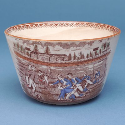 Sugar bowl with transfer print design of an early football match (ceramic) by English School