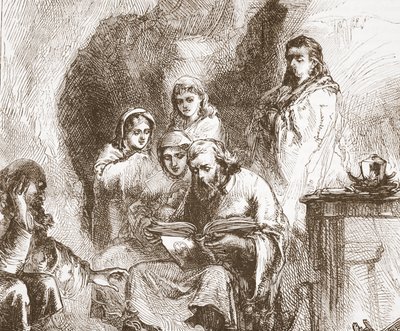 Taborites worshipping in a cave by English School