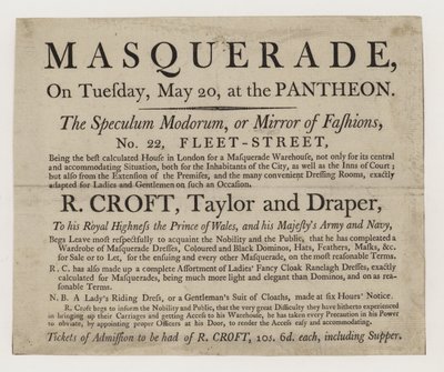 R Croft Tailor and Draper, trade card by English School