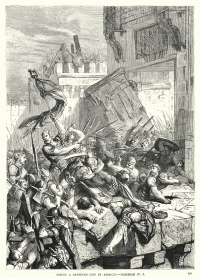 Taking a Defenced City by Assault, Jeremiah IV, 5 (engraving) by English School