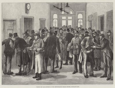 Taking out Cab Licenses at the Metropolitan Police Offices, Scotland-Yard by English School