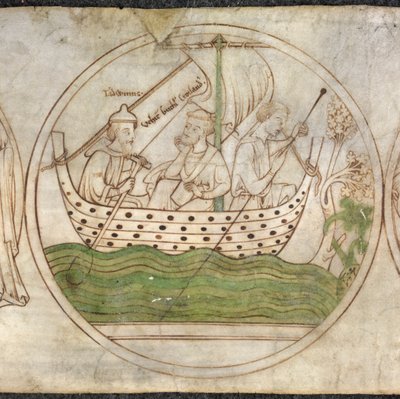 Tatwin conveys Guthlac by boat to Crowland, from 