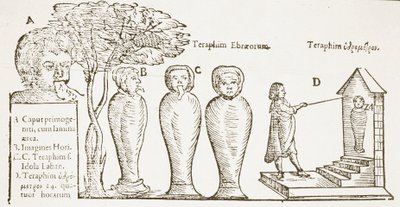 Teraphim, copy of a 17th century illustration, used in a History of Magic, published late 19th century by English School