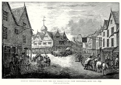 Tetbury Market-Place, with the Old Market-House (Now Destroyed), Built AD 1655 by English School