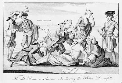 The Able Doctor, or America Swallowing the Bitter Draught, published in the London Magazine, 1st May 1774 by English School