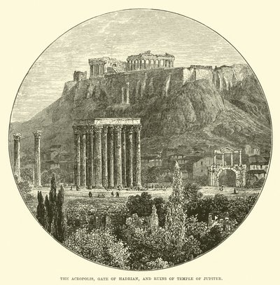 The Acropolis, Gate of Hadrian, and Ruins of Temple of Jupiter by English School