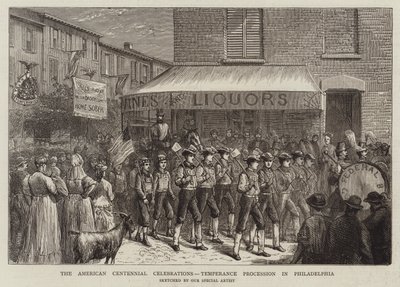 The American Centennial Celebrations, Temperance Procession in Philadelphia (engraving) by English School