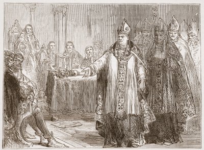The Archbishops of York and Canterbury before the Parliament at Westminster Abbey by English School