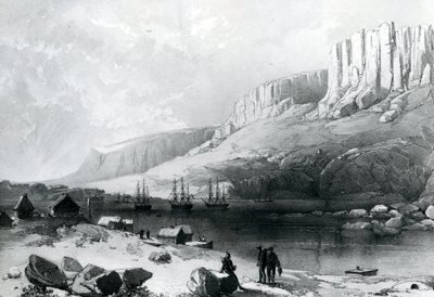 The Arctic Squadron in Leevely Harbour, Island of Disco, Coast of Greenland by English School