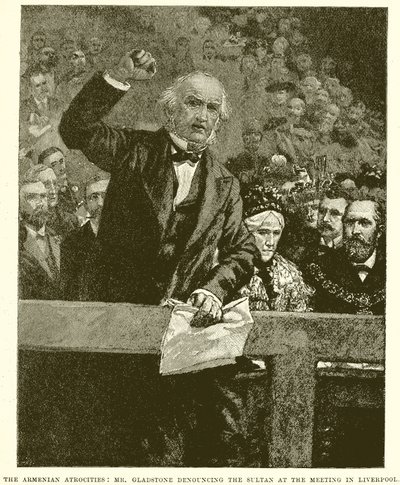 The Armenian Atrocities: Mr. Gladstone Denouncing the Sultan at the Meeting in Liverpool by English School