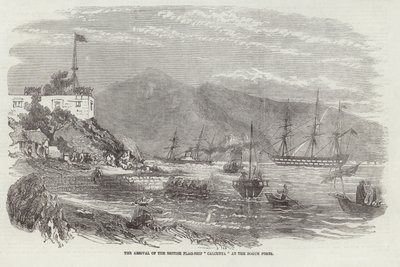 The Arrival of the British Flag Ship Calcutta at the Bogue Forts by English School