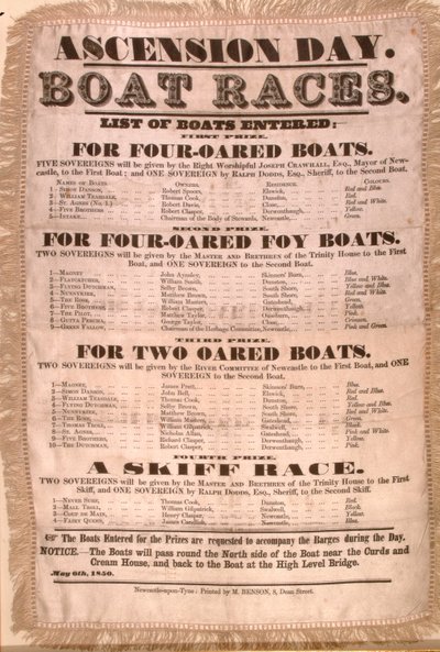 The Ascension Day Boat Race programme, 6th May 1850 by English School