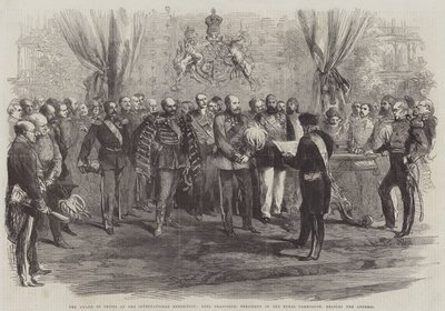 The Award of Prizes at the International Exhibition, Earl Granville, President of the Royal Commission, reading the Address by English School