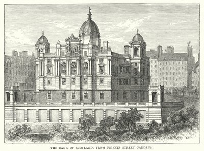 The Bank of Scotland, from Princes Street Gardens (engraving) by English School