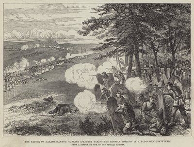 The Battle of Karahassankoi, Turkish Infantry Taking the Russian Position in a Bulgarian Graveyard by English School