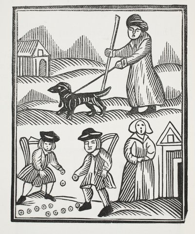 The Beggar Travelling with his Dog, Brings home good store of Wealth to prog, With which he does outvie the Knight, And weds his Child to her delight (illustration) by English School