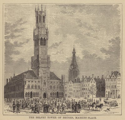The Belfry Tower of Bruges, Market Place by English School