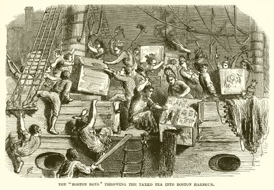 The Boston Boys Throwing the Taxed Tea into Boston Harbour by English School