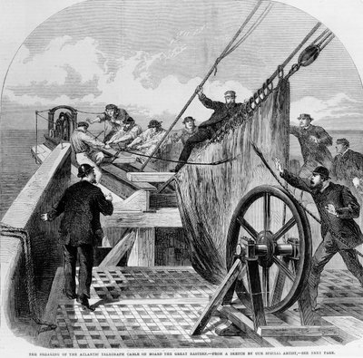 The Breaking of the Atlantic Telegraph Cable on Board the Great Eastern, 1865 by English School