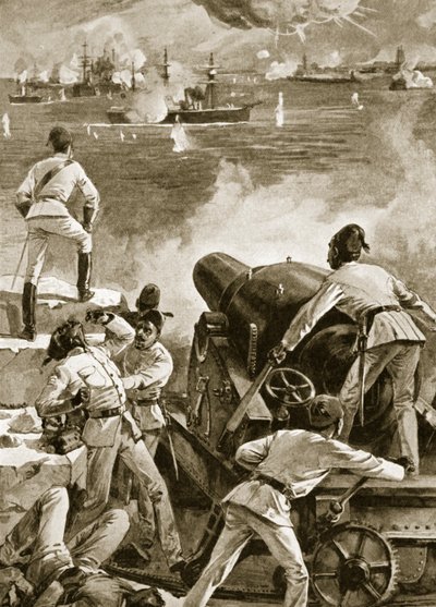 The British Fleet bombards the Ports at Alexandria, July 11th, 1882 by English School