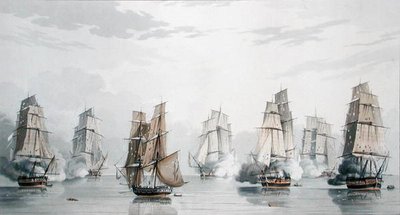 The British Squadron under the Command of Captain Charles Marsh Schomberg and the French Squadron under the Command of Commodore Roquebert, Becalmed Shortly after the Commencement of the Action off Madagascar, 20th May 1811 by English School