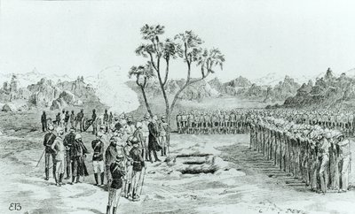 The Burial of General Earle and Colonels Eyre and Coveney at Kirbekan, from The Campaign of the Cataracts by General William Francis Butler, Published 1887 by English School
