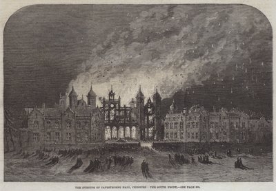 The Burning of Capesthorne Hall, Cheshire, the South Front by English School