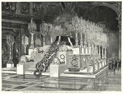 The Catafalque Erected for the Funeral Service of His Majesty King Victor Emmanuel, in the Pantheon, Rome by English School