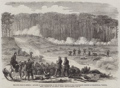 The Civil War in America, Advance of the Skirmishers of the Bucktail Rifles on the Confederate Position at Drainsville, Virginia by English School