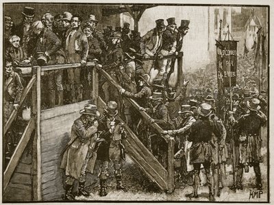 The Clare Contest: Father Murphy leading his tenants to the poll, illustration from Cassell