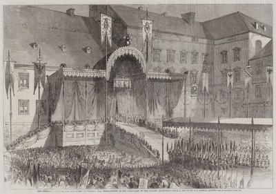 The Coronation of the King and Queen of Prussia, the Proclamation in the Courtyard of the Schloss, Konigsberg by English School