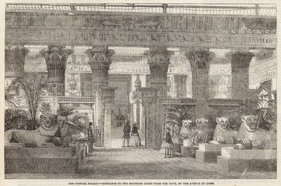 The Crystal Palace: Entrance to the Egyptian Court from the Nave by the Avenue of Lions by English School