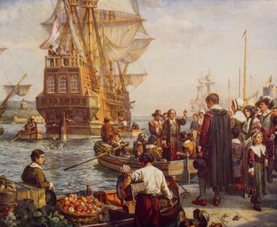 The Departure of the Pilgrim Fathers in 1620, illustration from 