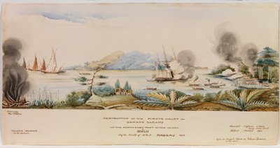 The Destruction of the Pirate Haunt of Carang Carang on the North East Part of the Island of Sulu by the Boats of H.M.S. Nassau in 1872 by English School