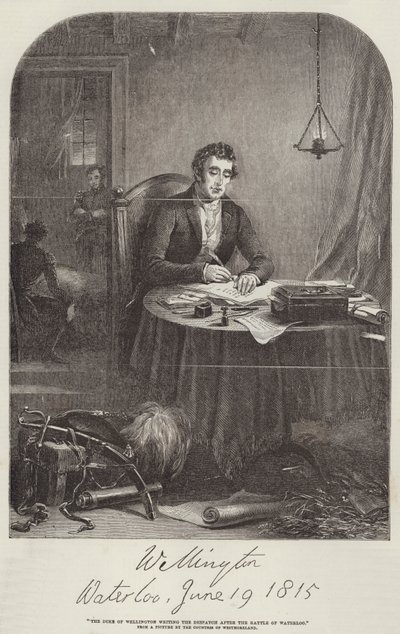 The Duke of Wellington writing the Despatch after Waterloo by English School