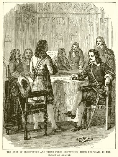 The Earl of Shrewsbury and other Peers dispatching their Proposals to the Prince of Orange by English School