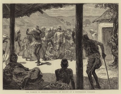 The Famine in Bengal, Arrival of Relief at a Distressed Village by English School