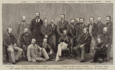 The Famine in India, Lord Lytton and the Commissioner of Mysore Holding a Council at Bangalore by English School