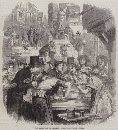 The First Day of Oysters, a London Street Scene by English School