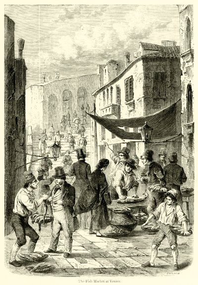 The Fish Market at Venice by English School