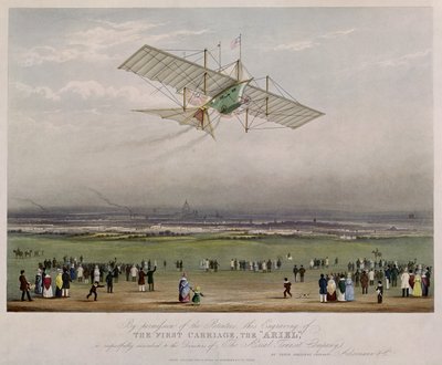 The Flying Machine, the Ariel, from designs prepared by W.S. Henson in 1842, published by Ackermann & Co., 1843 by English School
