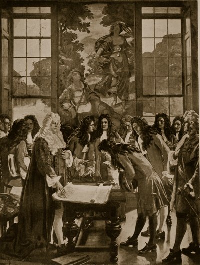 The Founding of the Bank of England, 1694, illustration from Hutchinson