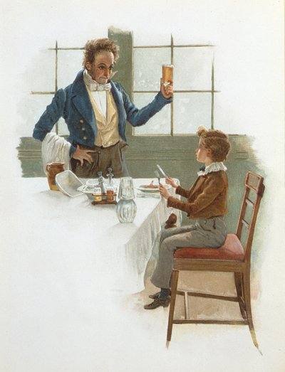 The Friendly Waiter, illustration to David Copperfield by Charles Dickens by English School