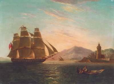 The Frigate HMS Pearl, 32 Guns, Entering the Faro, Messina by English School