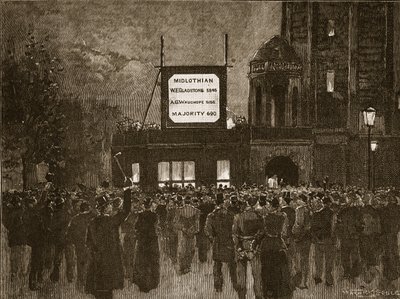 The General Election of 1892: Announcing results at the National Liberal Club, illustration from Cassells Illustrated History of England by English School