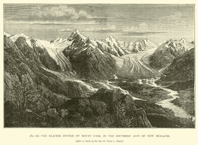 The Glacier system of Mount Cook, in the Southern Alps of New Zealand by English School