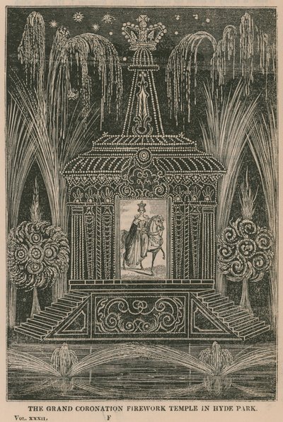 The Grand Coronation firework temple in Hyde Park by English School