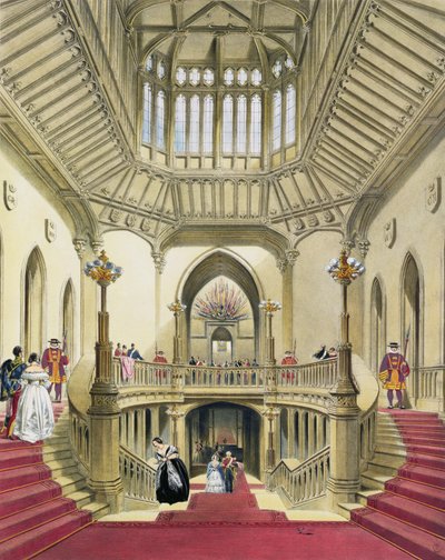 The Grand Staircase, Windsor Castle, from A History of the Royal Residences by William Henry Pyne, 1838 by English School